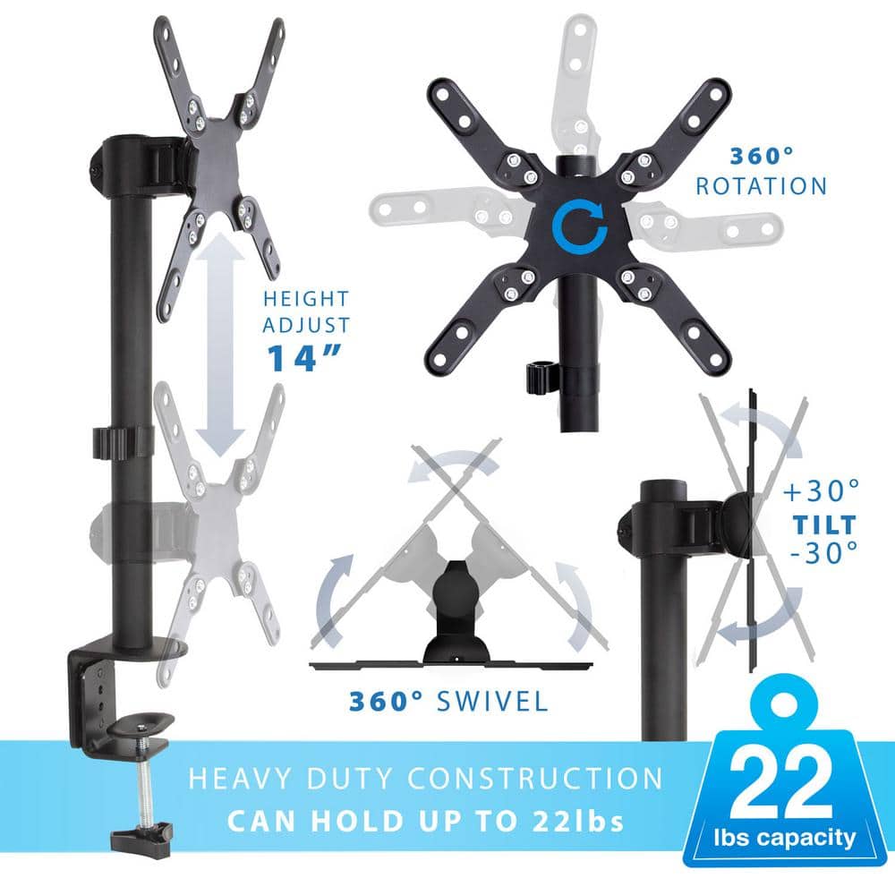Black Heavy-Duty Adjustable Desk Mount for Monitors and TVs up to 42"