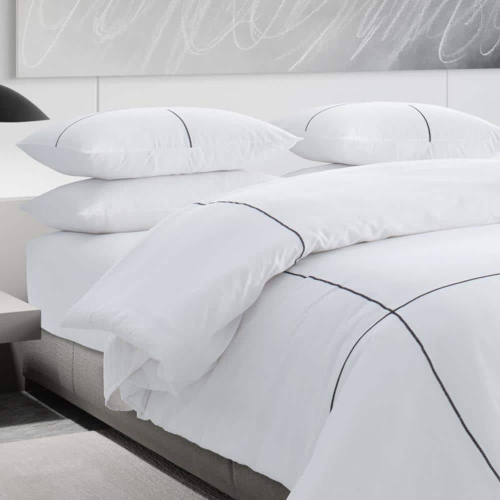 Zig Zag White Cotton Sateen King Comforter Set