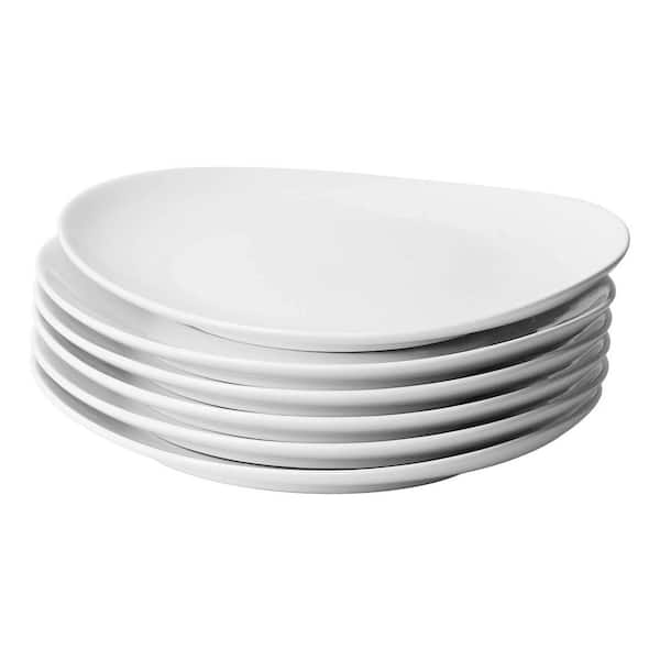 Porcelain 11 Inch Round Dinner Plates White Scratch Resistant Dishwasher Microwave Oven Safe 6-Pack