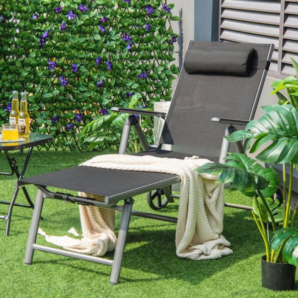 Kadehome Foldable Aluminum Outdoor Chaise Lounge with Wheels