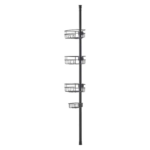 Shower Corner Caddy Tension Pole, Shower Caddy in Black 39 in. to 125 in. Tension Pole High, Multi-Functional Shower