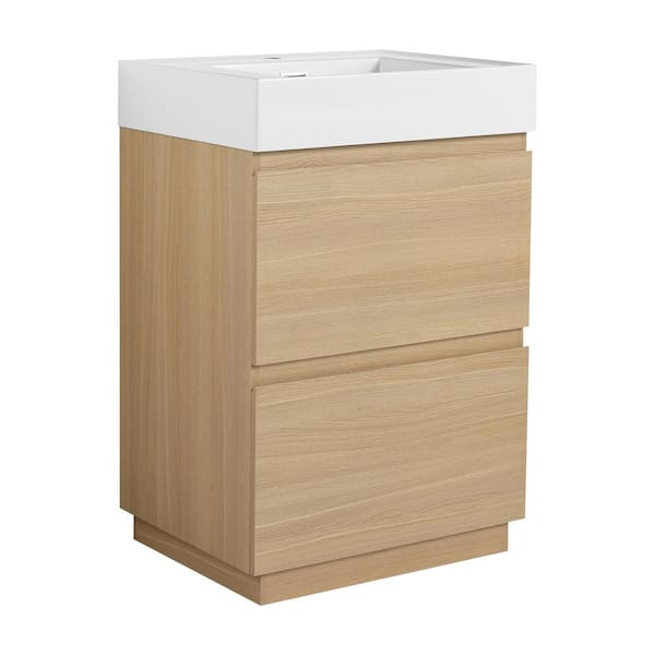 UPIKER Hepburn 23.62 in. W x 18.11 in. D Freestanding Bath Vanity in Original Oak with White Resin Top Unassembled
