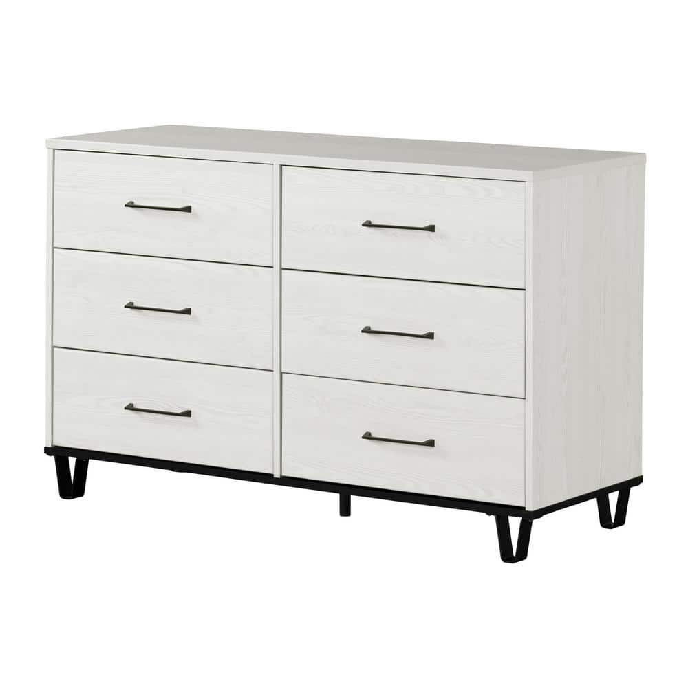 Arlen 6-Drawer Double Dresser, White Pine and Black Matte -  South Shore, 15371