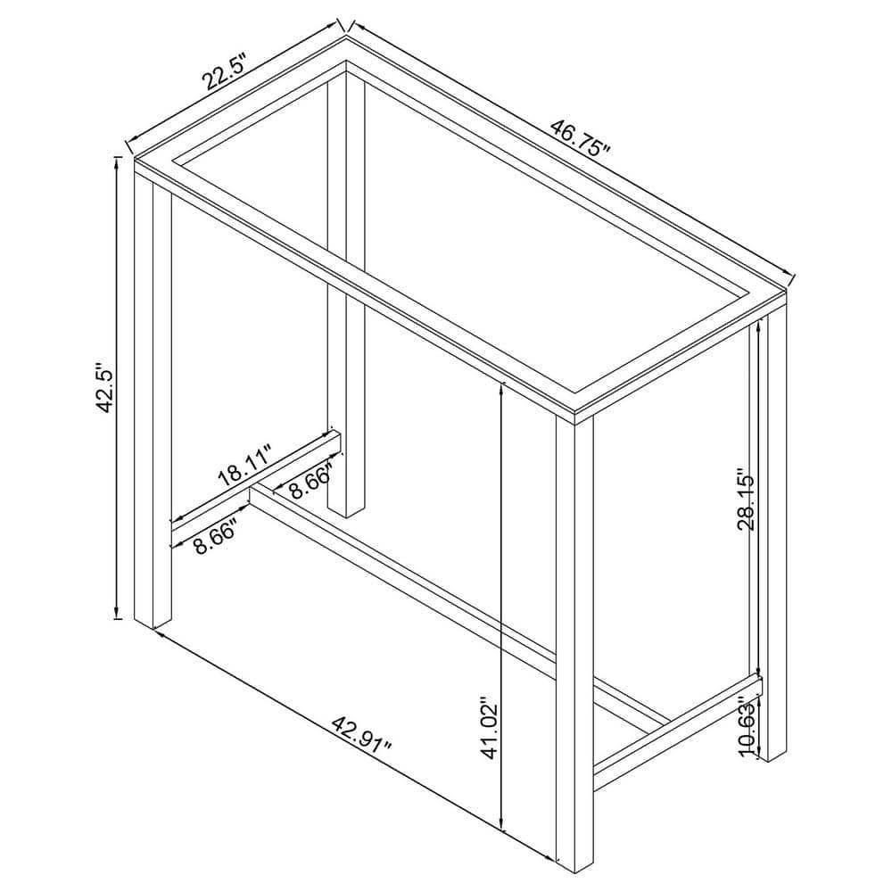 Contemporary Silver Glass Top Rectangular Bar Table