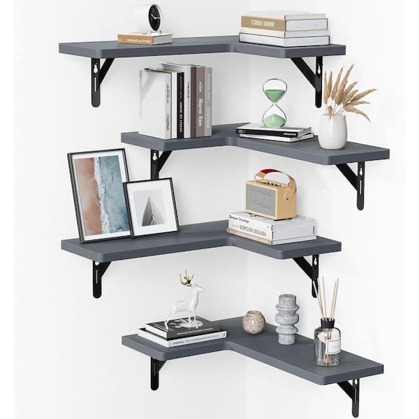 16.5 in. W x 11.4 in. D Grey Decorative Wall Shelf, Corner Floating Shelves