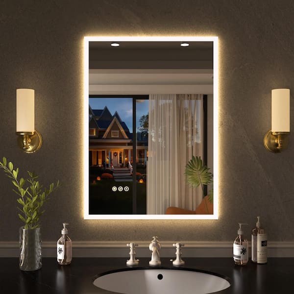 Sylanor Shimmer 22 in. W x 30 in. H Rectangular Frameless Anti-Fog LED Dimmable Wall Bathroom Vanity Mirror in Polished Crystal