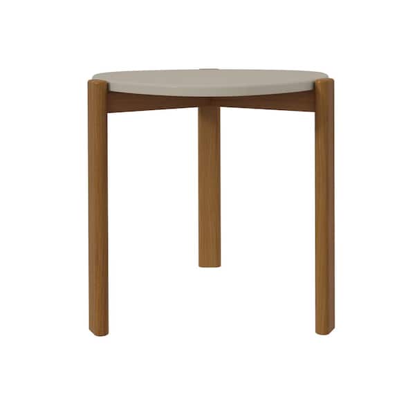 Manhattan Comfort Gales 18.11 in. Greige Mid-Century Modern Round MDF End Table with Solid Wood Legs