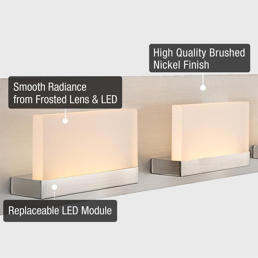 Everett 48" Brushed Nickel LED Bathroom Vanity Light with Frosted Acrylic Shade