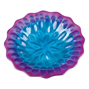 18 in. Blue/Purple Honeycomb Birdbath with Stand