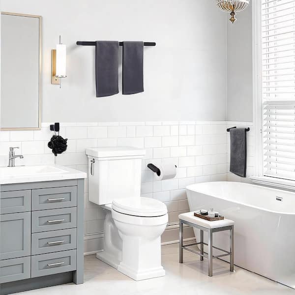 Wall Mounted 5-Piece Stainless Steel Bath Hardware Set, Bathroom Hardware Hanging Set in Matte Black