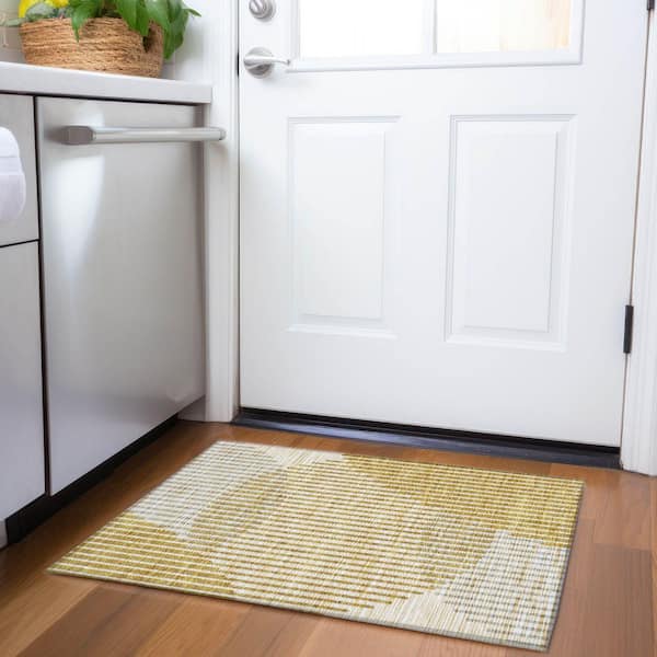 Mayfield Premium Machine Washable Abstract AMF1001 Gold 2 ft. x 3 ft. Area Rug