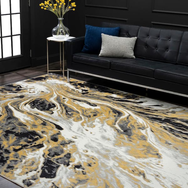 Timeless Abstract Yellow 5 ft. x 8 ft. Indoor Area Rug