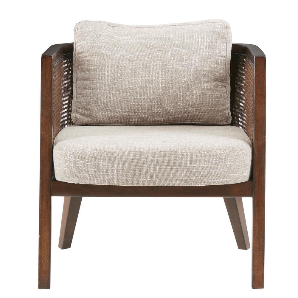 Sonia Mid-Century Walnut Wood Accent Chair with Camel Cushions