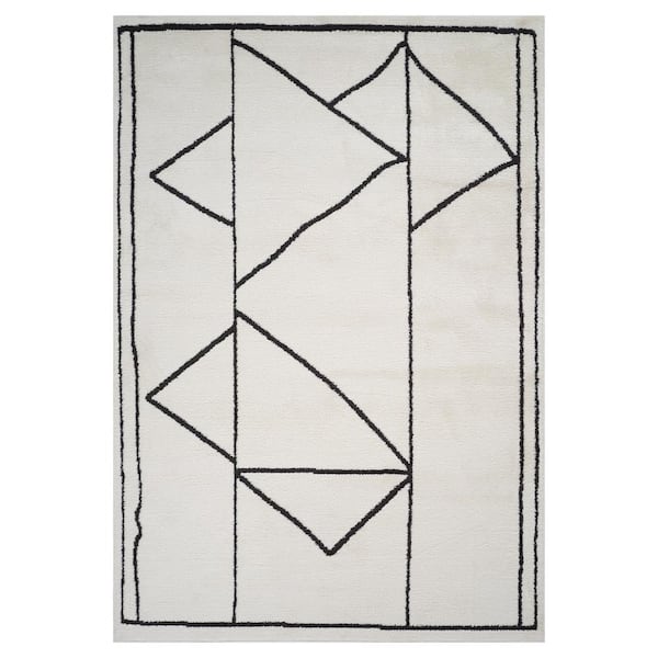 Monotone 5 x 8 Ivory Moraccan Pattern Area Rug for High Traffic Living Room Dining Room Bedroom