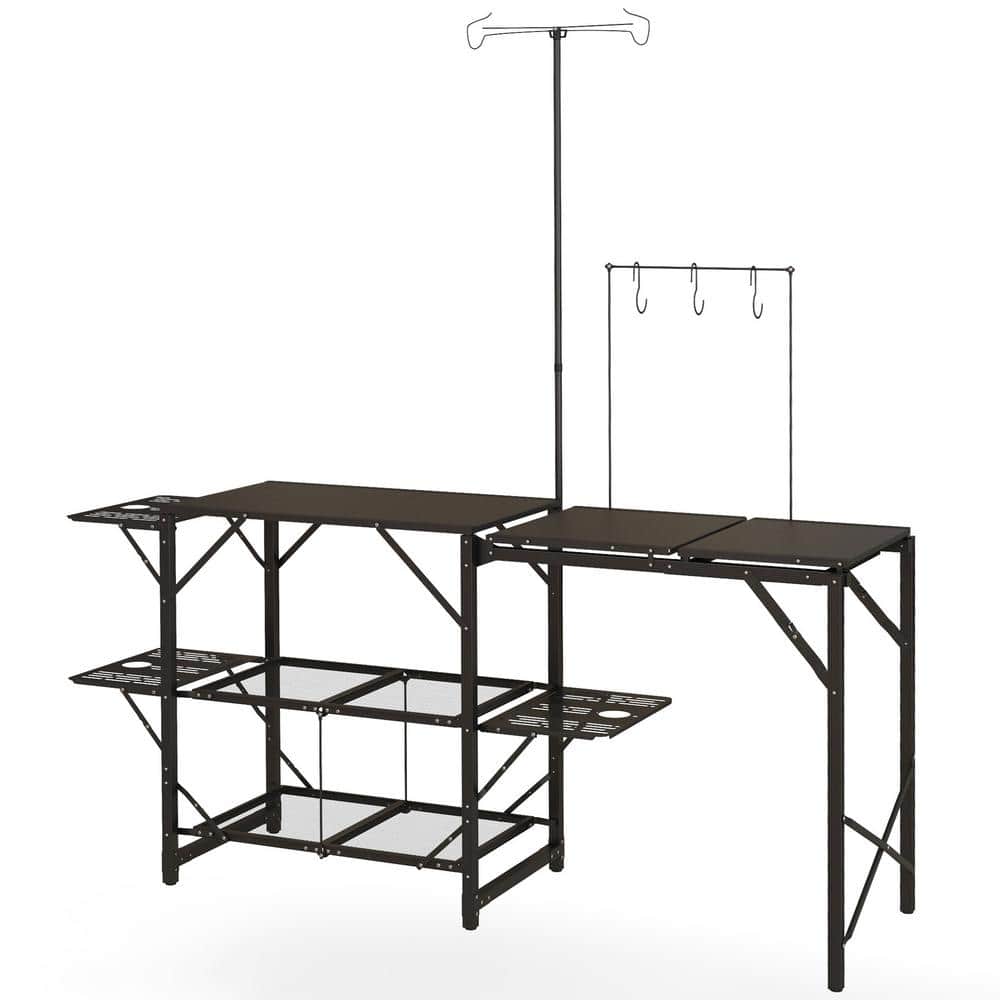 Outsunny Black Metal Aluminum Folding Camp Kitchen Table