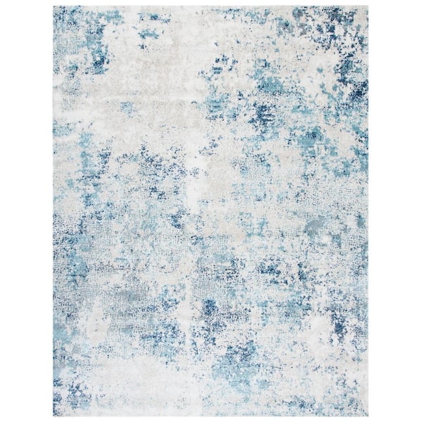 SAFAVIEH Aston Ivory/Blue 8 ft. x 10 ft. Distressed Geometric Area Rug