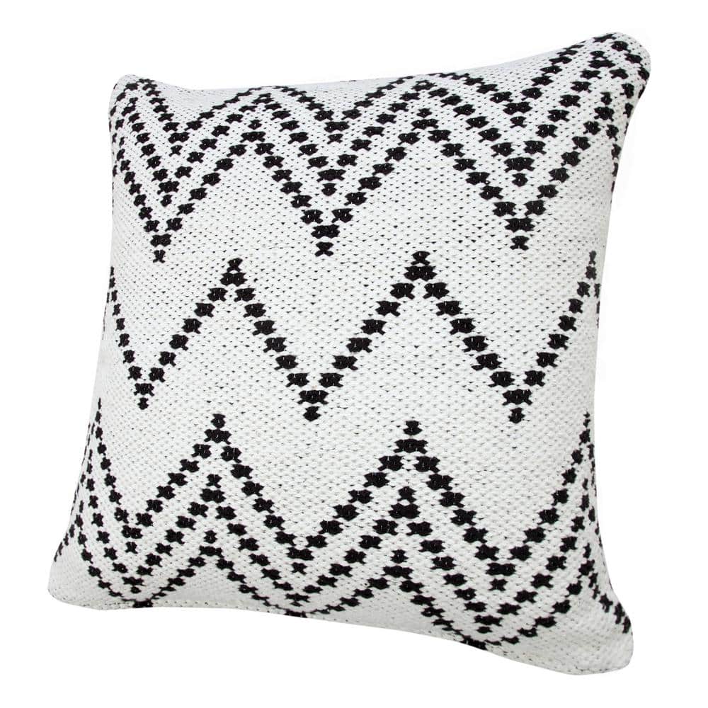 20" Square Black and White Cotton Chevron Throw Pillow
