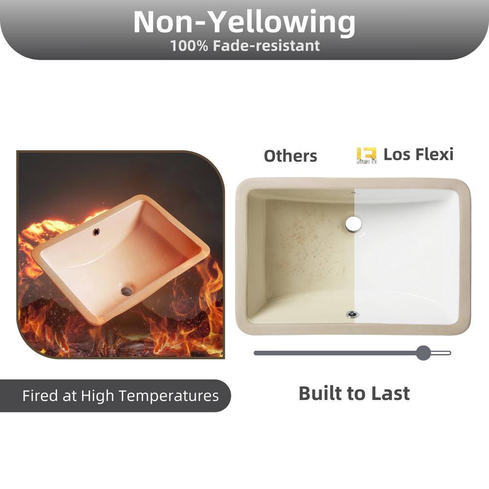 21" White Glossy Ceramic Rectangular Undermount Bathroom Sink