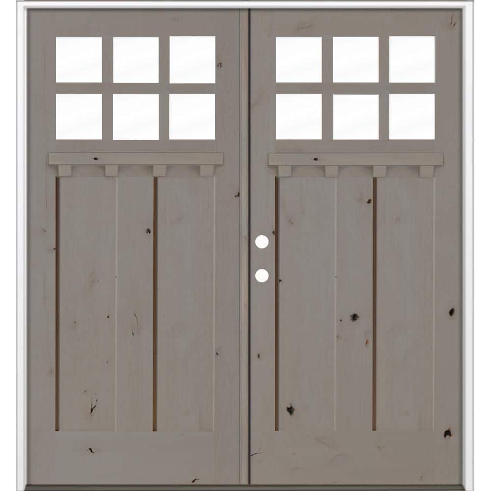 64 in. x 80 in. Knotty Alder Right-Hand/Inswing Double DS 6Lite Clear Glass Weathered Gray Stain Wood Prehung Front Door price history on PriceWatchPro