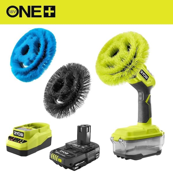 ONE+ 18V Cordless VORTEX Power Scrubber Kit with 2.0 Ah Battery, Charger, and 7 in. VORTEX Soft and Hard Bristle Brushes