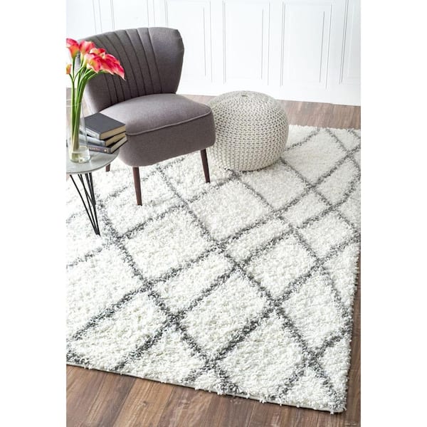 Alvera Plush Shag White 5 ft. x 8 ft. Area Rug