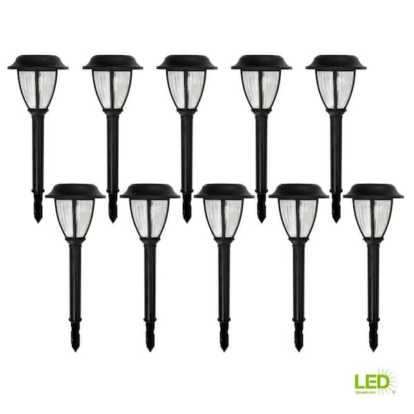 Hampton Bay Solar 5 Lumens Black Integrated LED Landscape Path Light with Ribbed Lens (10-Pack); Weather/Rust Resistant