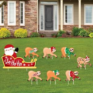 23 in. 15.5 in. Sloth Christmas Santa Sleigh Outdoor Lawn Decorations Merry Slothmas Holiday Party Yard Signs (Set of 8)