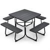 WELLFOR 67 in. Black Rectangle HDPE Picnic Table Seats 8 People with Umbrella Hole TDG11265BK+