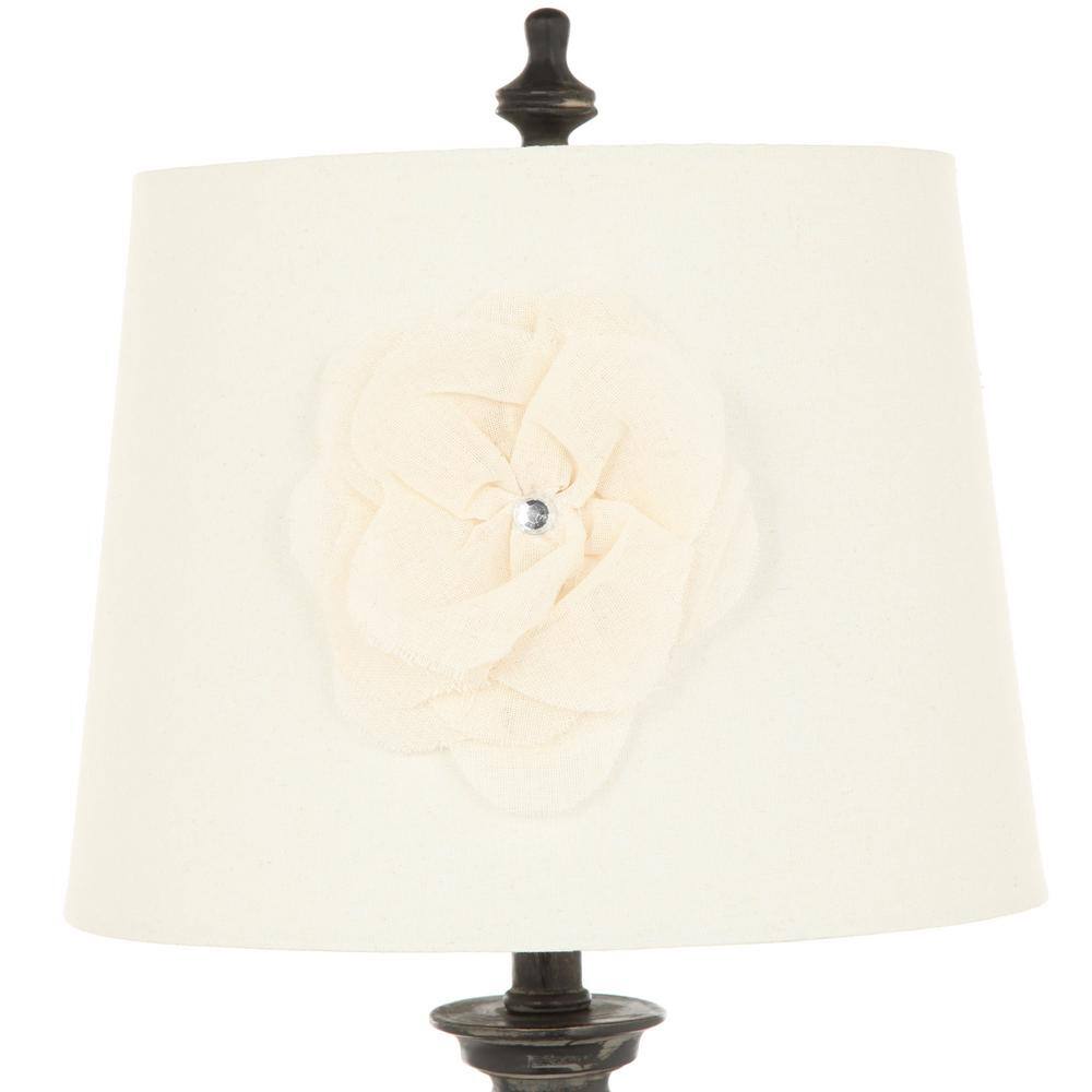 Aged Bronze Stacked Ball Table Lamp with Linen Flower Shade
