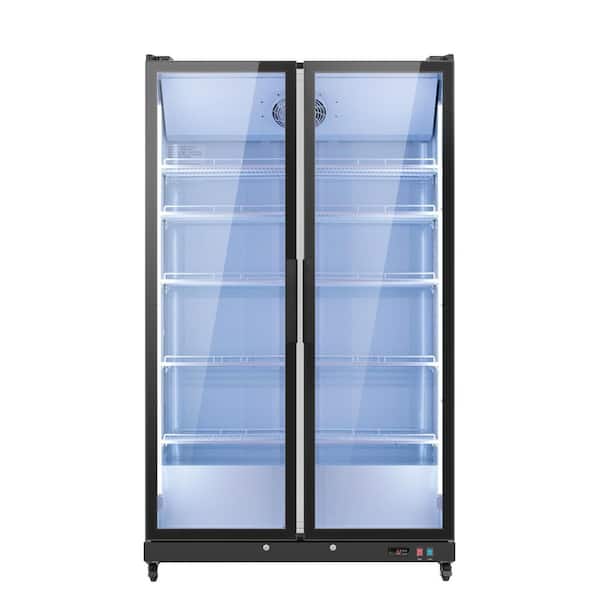 44 in. 27 cu. ft. 2-Door Commercial Tempered Glass Door Merchandiser Refrigerator Beverage Cooler in Black