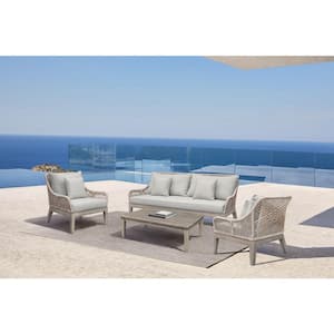 Hawaii Grey 4-Piece Acacia Wood Patio Conversation Set with Grey Cushions