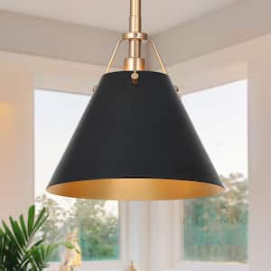Modern Farmhouse Dome Kitchen Island Pendant Lighting Taine 1-Light Black & Brass Bell Pendant Light with Metal Shade