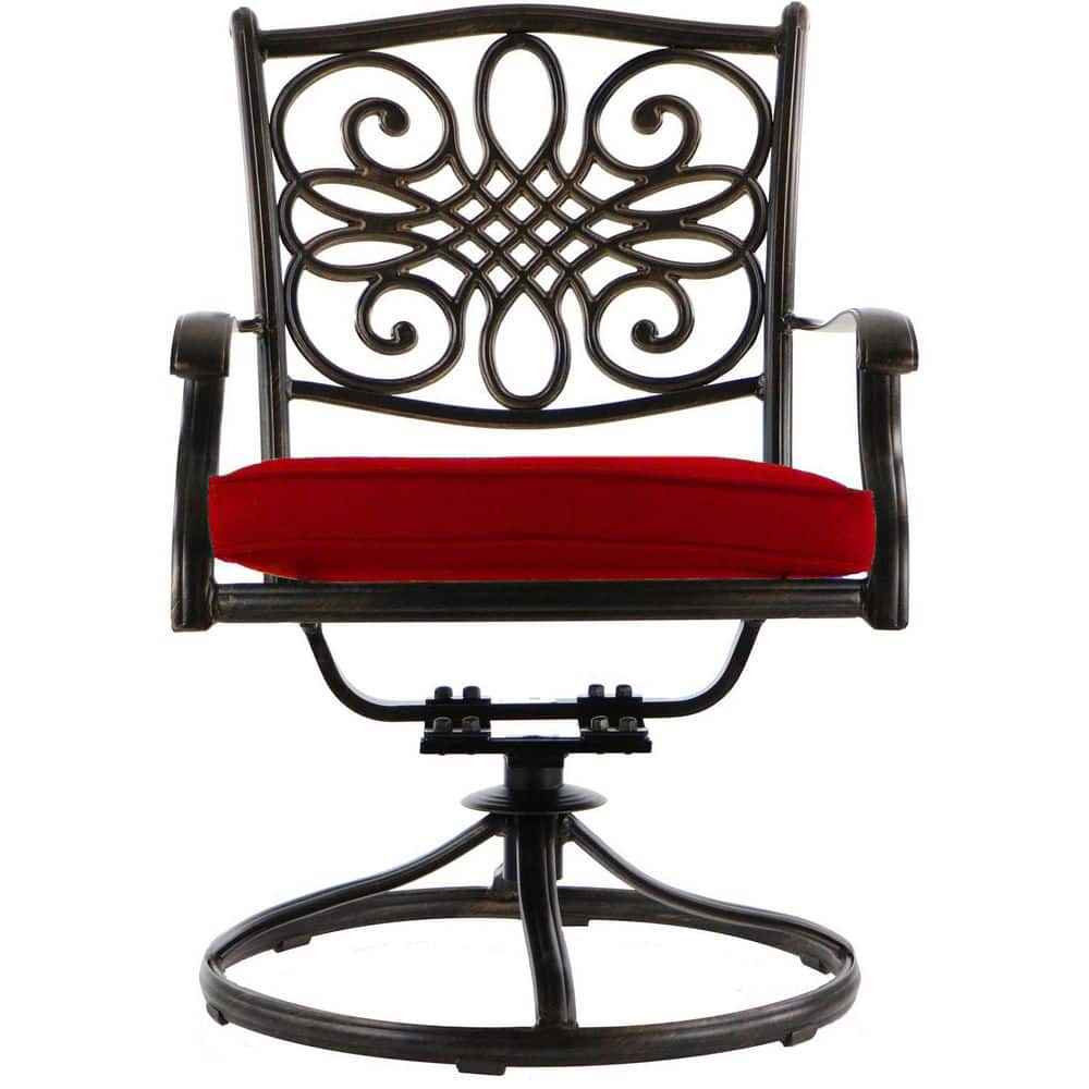 Hanover 9-Piece Bronze Aluminum Outdoor Dining Set with Red Cushions