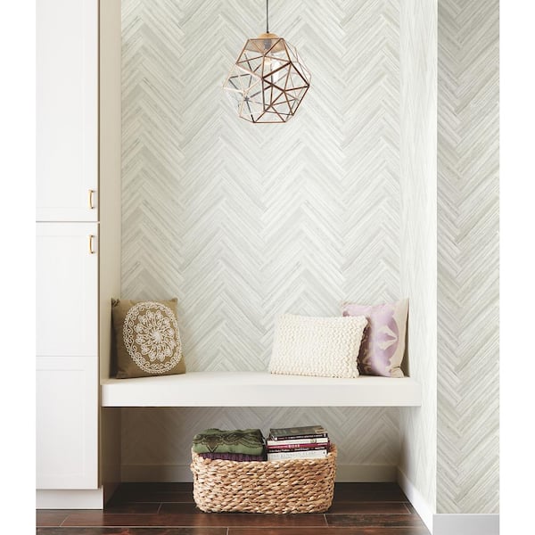 Hermosa Herringbone Beige Peel and Stick Wallpaper Roll