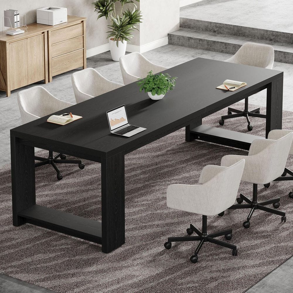 86 in. Rectangular Black Engineered Wood Computer Desk Double Desk for Home Office, 7 ft Conference Table for 6 to 8