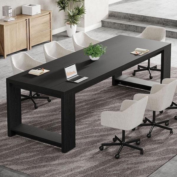 BYBLIGHT 86 in. Rectangular Black Engineered Wood Computer Desk