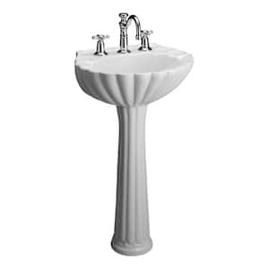 Bali 19 in. Pedestal Combo Bathroom Sink for 8 in. Widespread in White