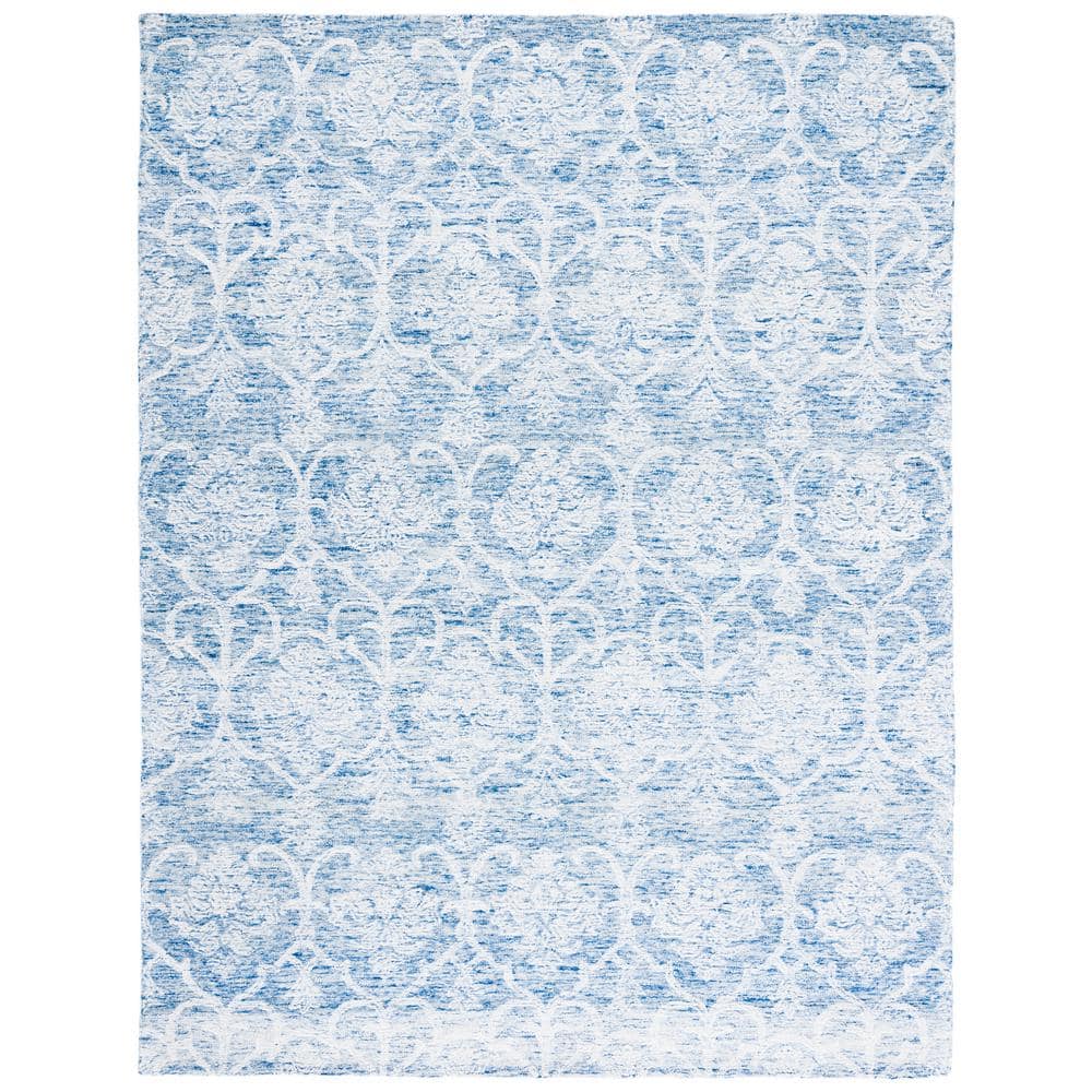 Blue Ivory Floral Hand-Tufted Wool 8' x 10' Area Rug