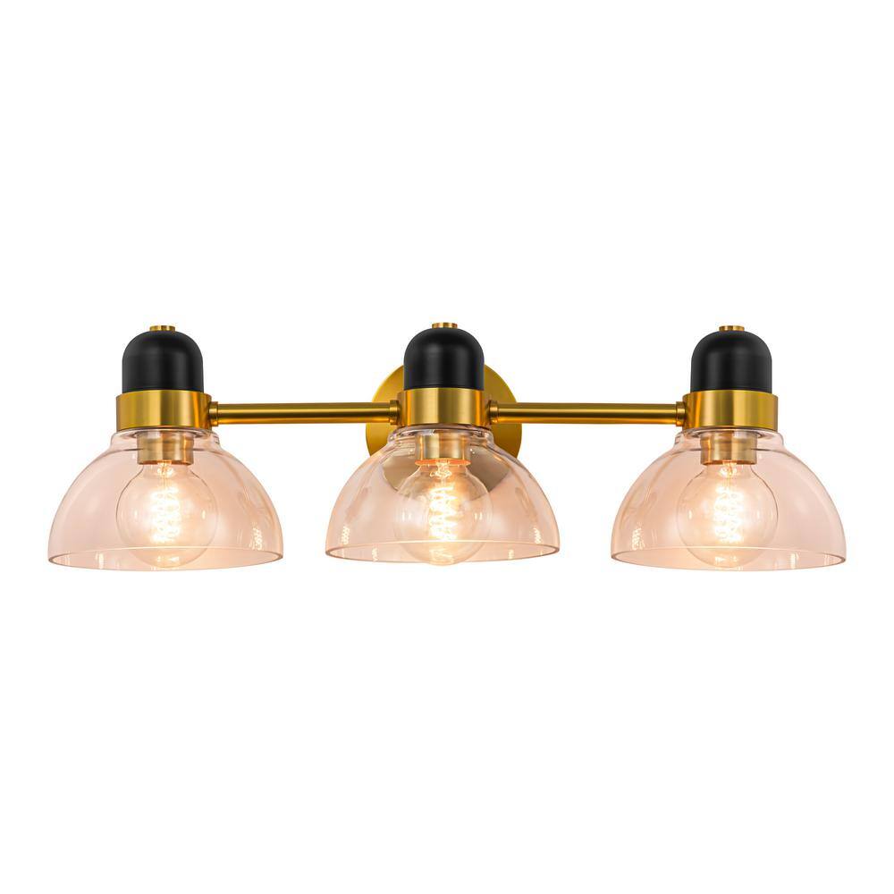 RRTYO Kneeland 24.4 in. 3Light Aged Brass Modern Linear Dome Bathroom