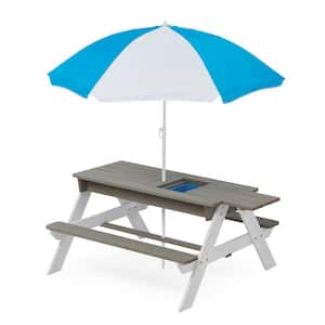 Anky 37 in. W Rainbow Rectangle Solid Wood Picnic Tables Outdoor Kids Tables and Chairs with Umbrella Play Boxes