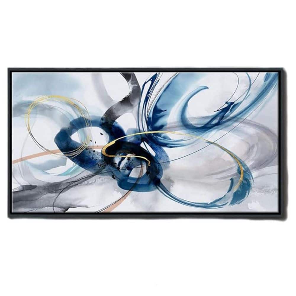 20 in.x40 in. Blue and White Modern Abstract Framed Canvas Wall