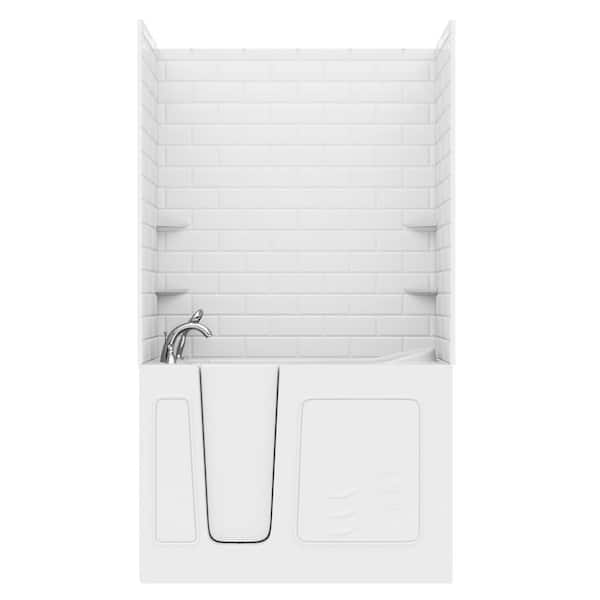 Rampart Wall Series 26 in. x 53 in. Left Side Drain Soaking Bathtub in White with 5x10 in. Tile Wall Kit