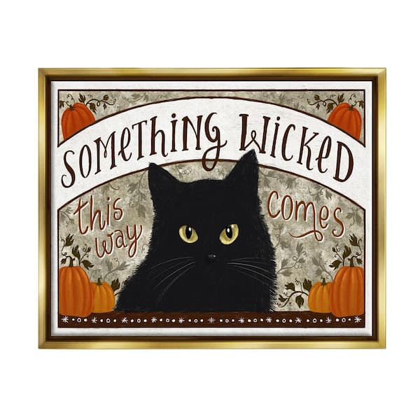 Stupell Industries Something Wicked Black Cat by Raquel Maciel 1-Piece Floater Frame Graphic Print Animal Poster Art Print 31 in. x 25 in.