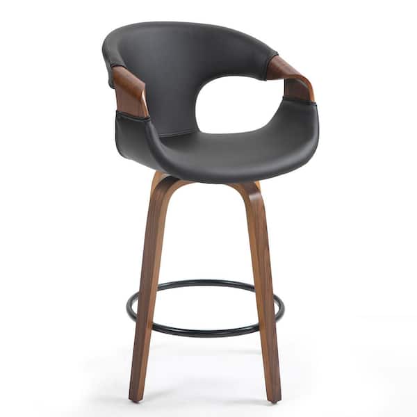 Baylor 26 in. Black Wood Counter Stool with Faux Leather Seat 1 (Set of Included)