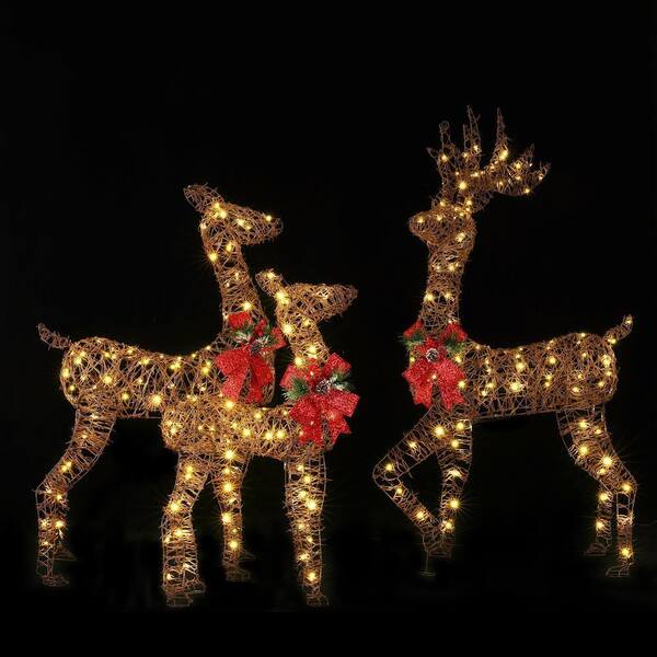 Joiedomi 3-Pack Christmas Deer Family - 185 LED Lighted Rattan Reindeers For Outdoor Yard Decor (Cool White)