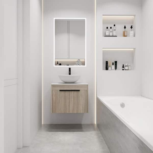 Unbranded 24 in. W x 19 in. D x 24 in. H Single Sink Floating Bath Vanity in White Oak with White Cultured Marble Top
