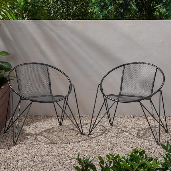 Unbranded Matte Black Iron Outdoor Lounge Chairs, Set of 2