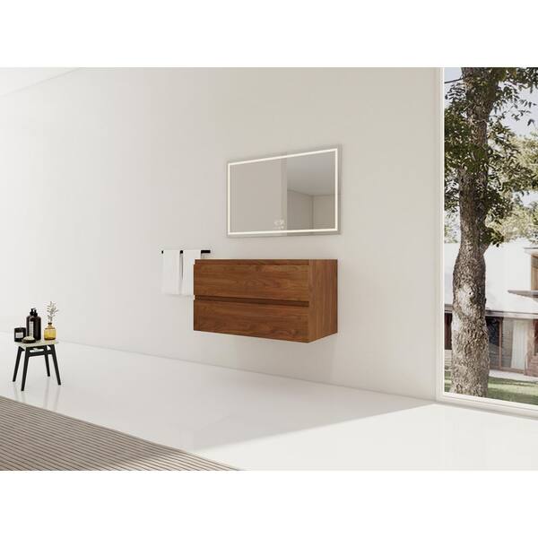 Ondine 35.19 in. Floating Bathroom Vanity Cabinet without Top in Brown Oak with Soft Close Drawers, Wood Grain Design