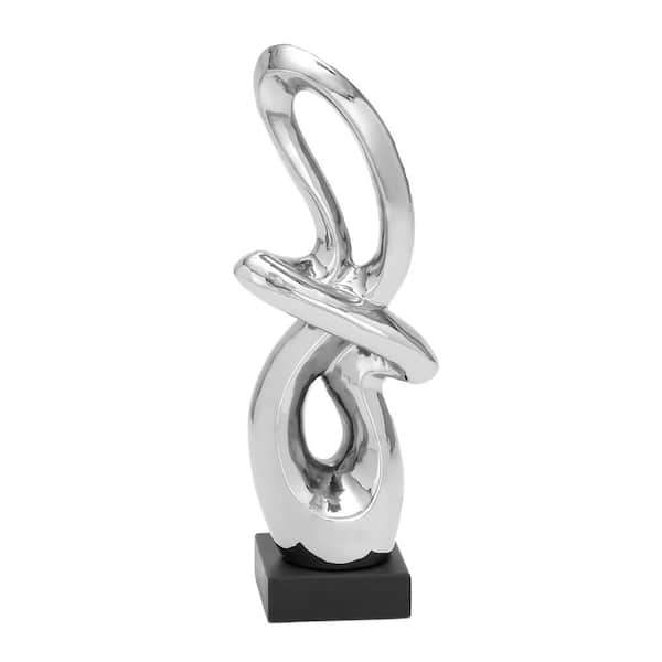 Litton Lane 4 in. x 18 in. Silver Ceramic Swirl Abstract Sculpture with Black Base