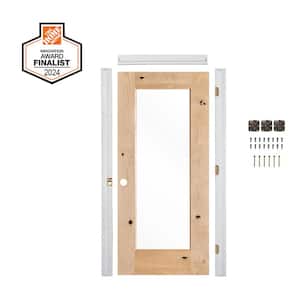 DIY RTA Kit 30in.x80in. Right-Hand 1-Lite Clear Glass Unfinished KnottyAlder Wood Single Ready To Assemble Interior Door
